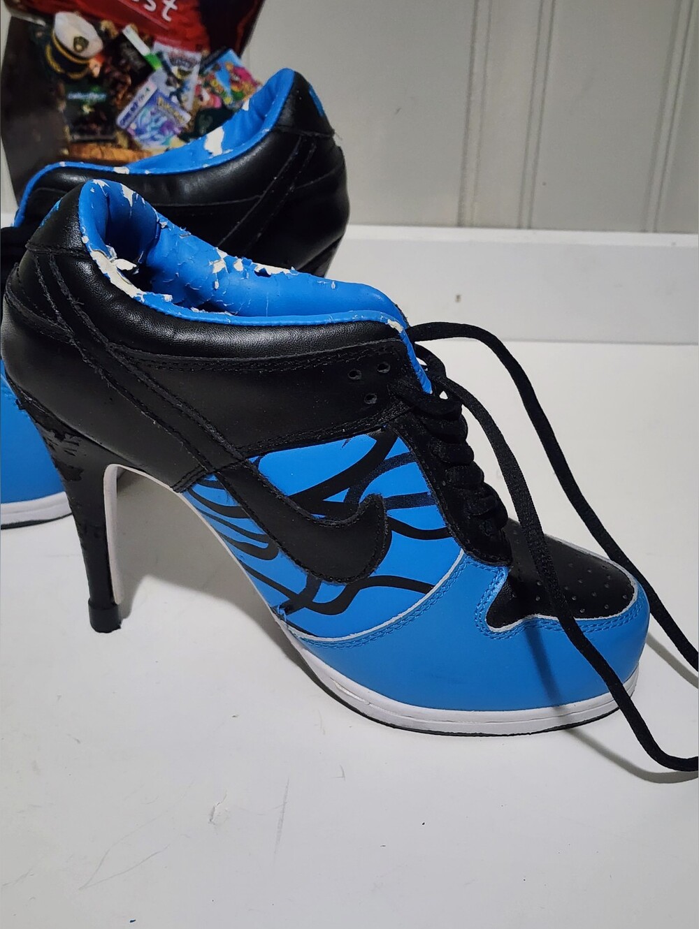 Nike SB Custom High Heel Stiletto Blue Black Rose Womens 9.5 Rare - Picture 4 of 11